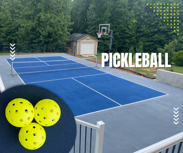 Pickleball court with a non-slip paint on its playing surface in any backyard.
